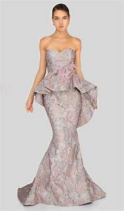 Terani Couture 1911e9613 Floral Embossed Strapless Peplum Gown In