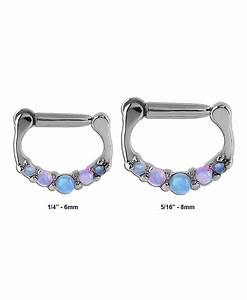 316l Surgical Steel Hinged Septum Clicker Faux Opal Choose Your Size