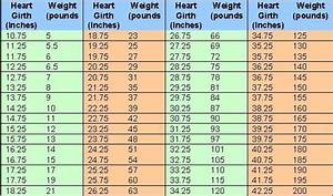 The Chart Above Lists Heart Girth Measurements And The Approximate