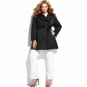  Simpson Plus Size Ruffletrim Belted Trench Coat In Black Lyst