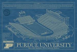 Purdue University Ross Ade Stadium Blueprint Art Stadium Blueprint