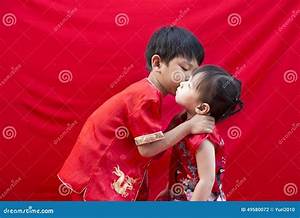 Chinese Boy And Girl In Traditional Stock Photo Image Of Celebration