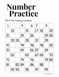 Missing Numbers Worksheet 1 100 Paper Trail Design