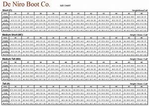 Deniro Boot Co Size Chart Wyldewood Tack Shop