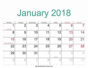 January 2018 Calendar Printable With Holidays Whatisthedatetoday Com