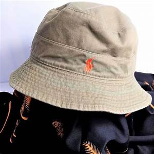 Polo Ralph Mens Bucket Hat Size Large Tan With Orange Pony