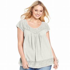  Simpson Plus Size Shortsleeve Lace Top In Gray Cloud Dancer