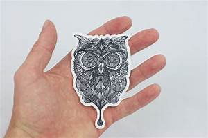 owl sticker hand drawn owl design laptop sticker trippy