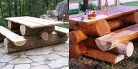 Outdoor Log Picnic Table