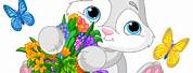Easter Bunny with Flowers Cartoon