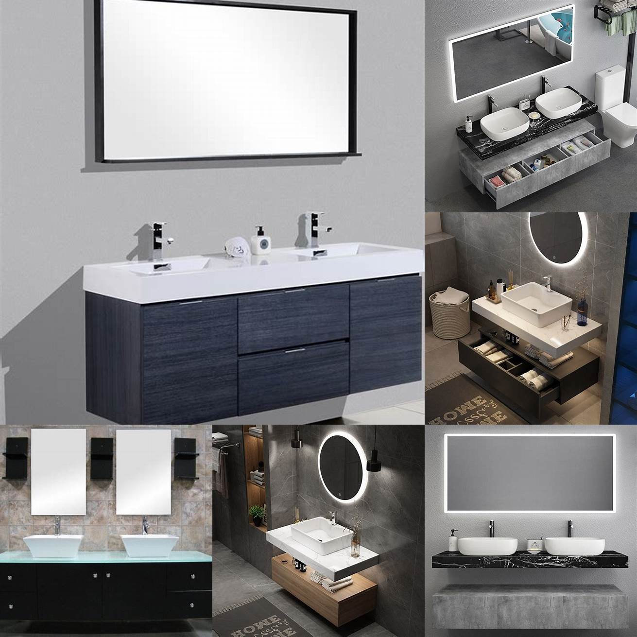 2 Modern wall-mounted vanity with a vessel sink