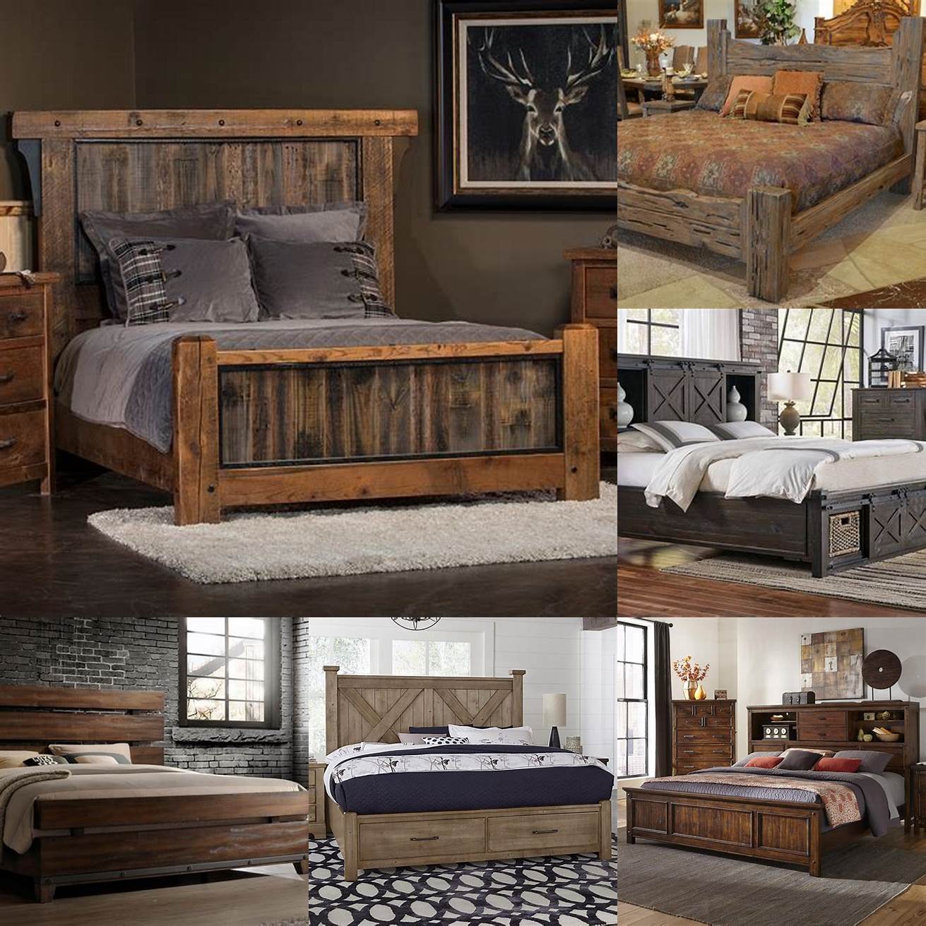 3 A rustic Queen Bed Set with natural materials like wood and earthy colors