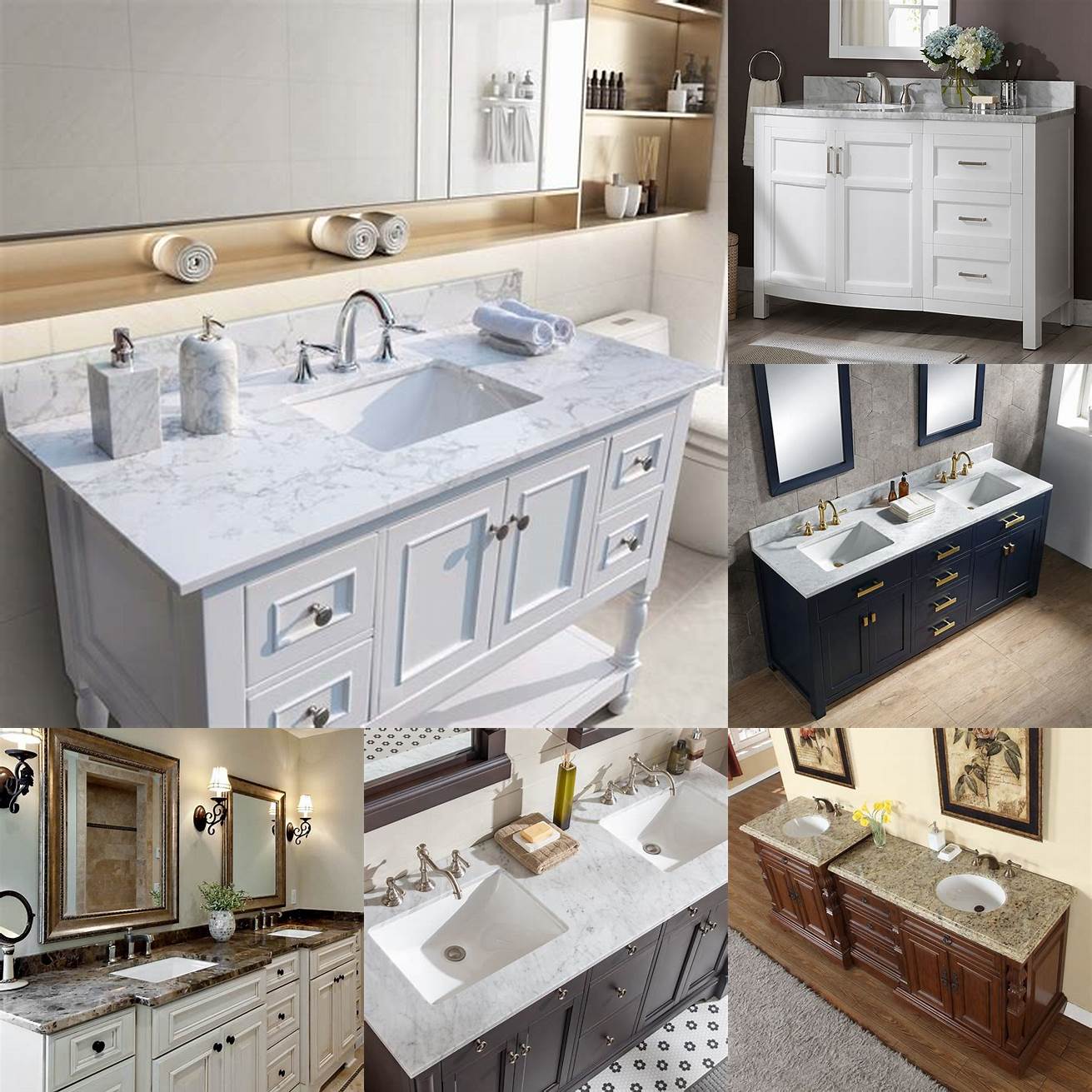 3 Double sink vanity with marble countertops