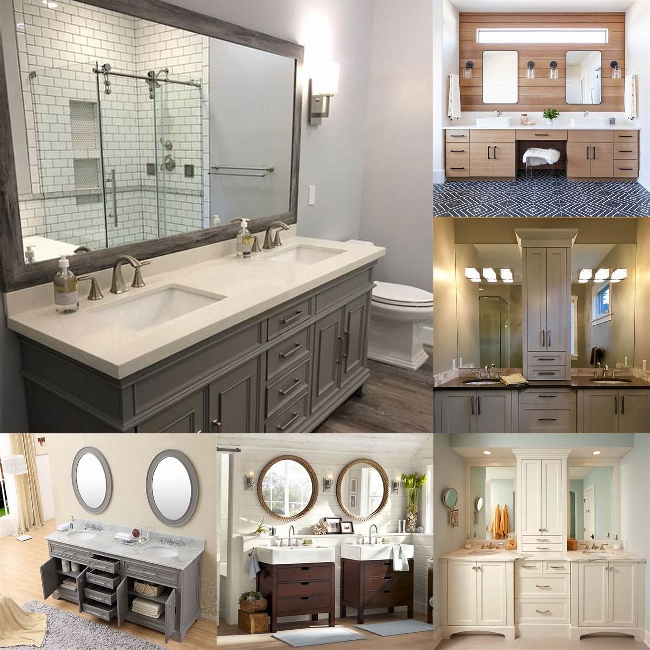 A double guest bathroom vanity with two sinks and ample storage space