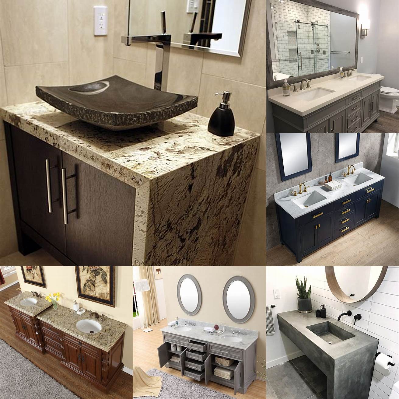 A double sink bathroom vanity top with a waterfall edge