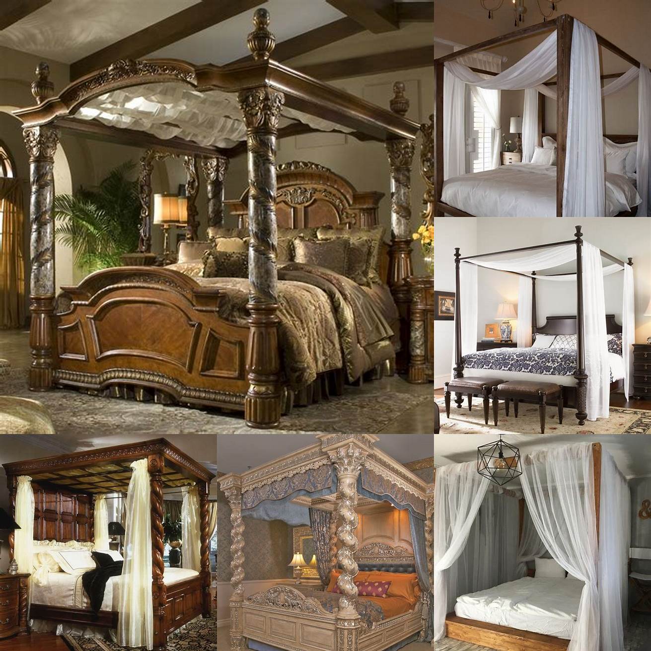A dramatic and romantic Canopy Eastern King Bed with a frame that supports a canopy