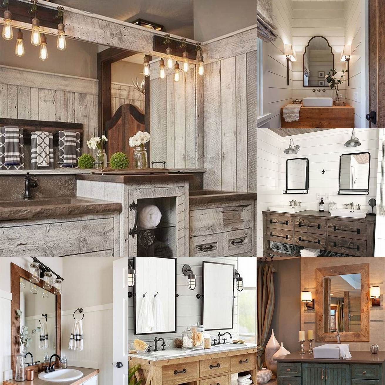 A farmhouse guest bathroom vanity with a vintage look and a mix of modern and rustic elements