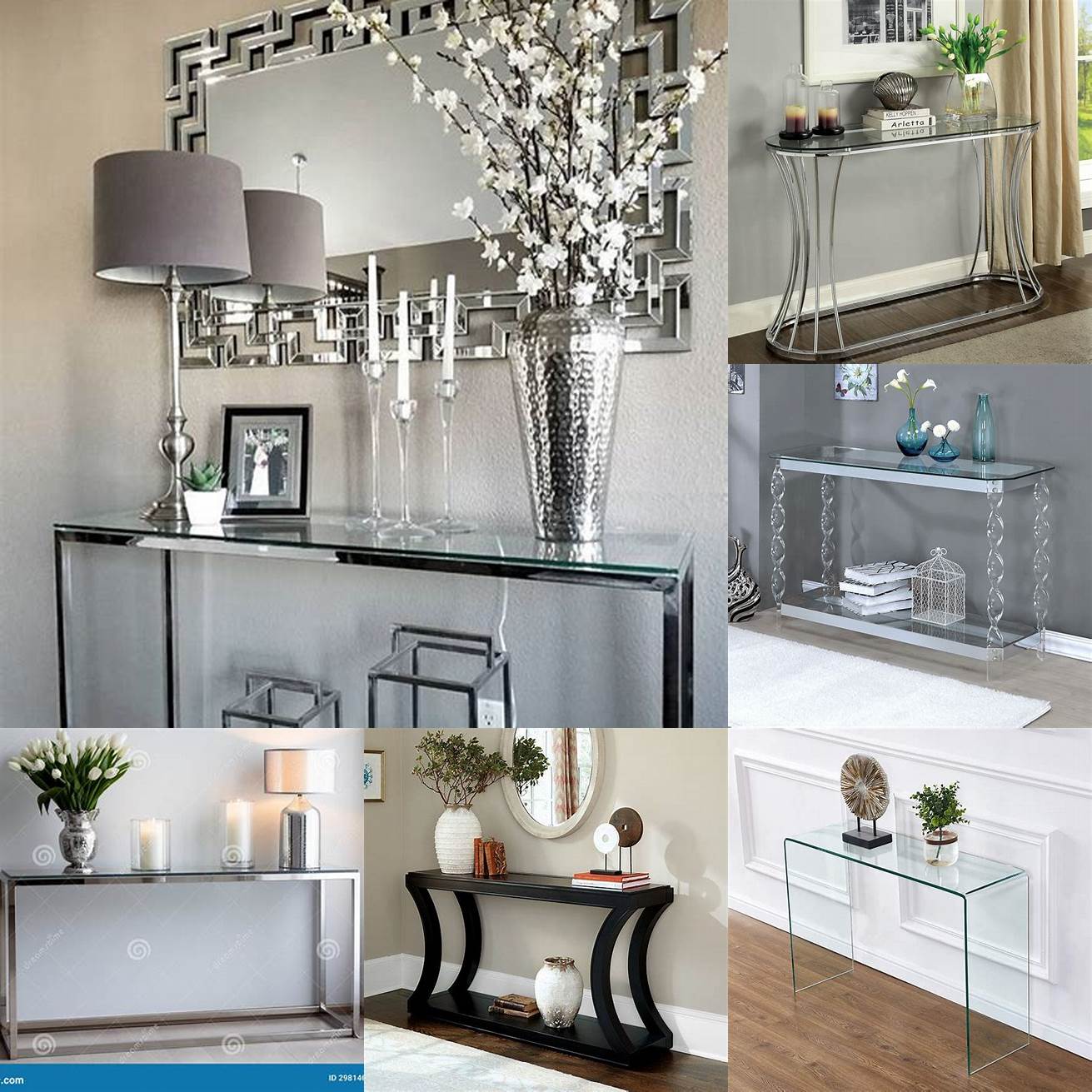 A glass console table adds a touch of elegance to your entryway