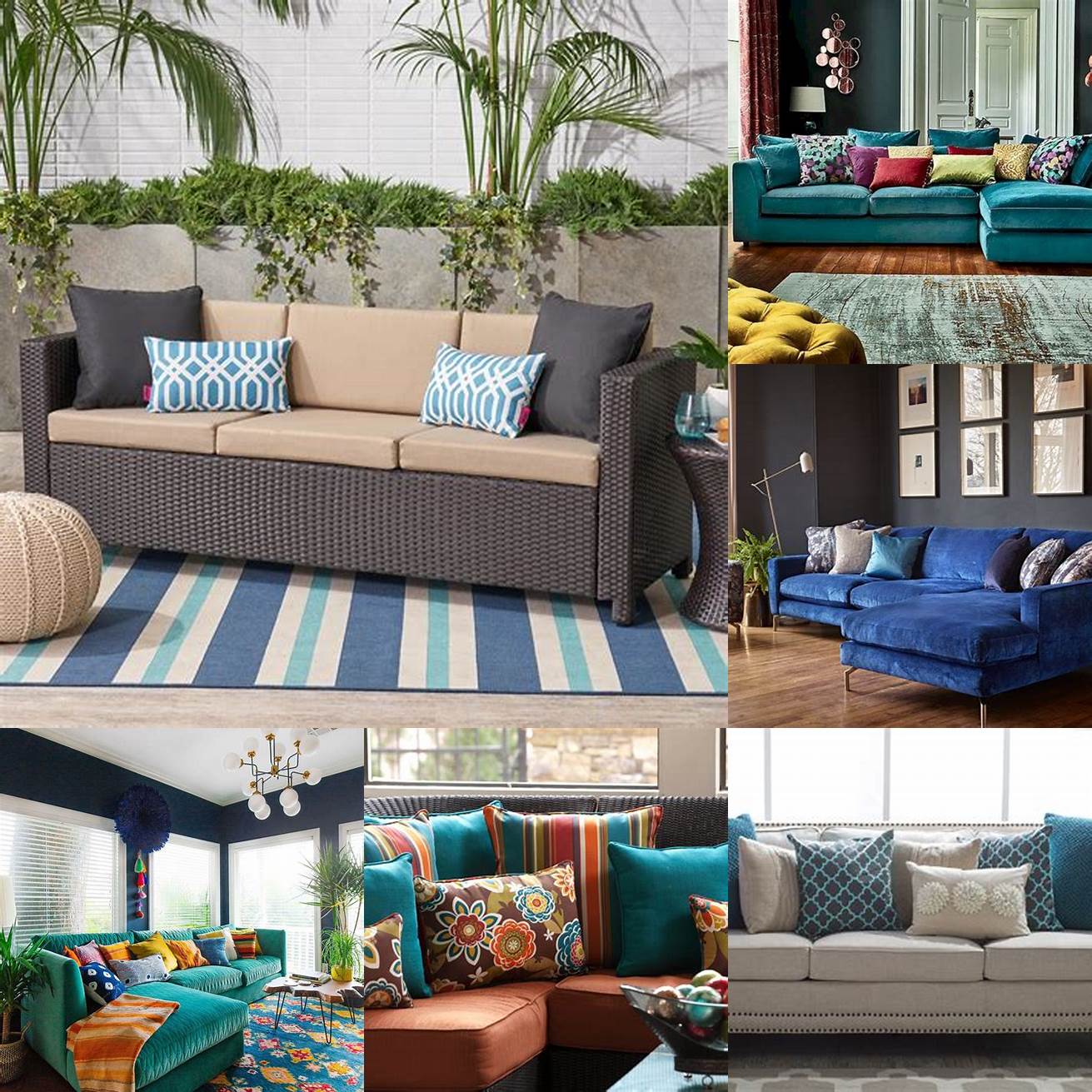 A lounge sofa with colorful cushions