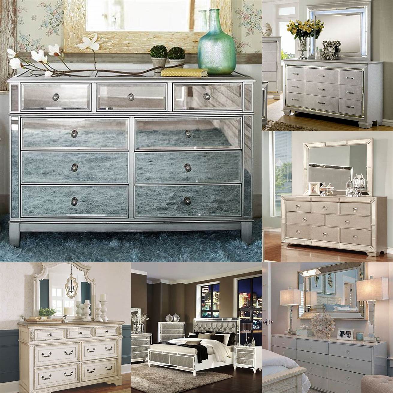 A mirror bedroom dresser set with a large mirror for added functionality