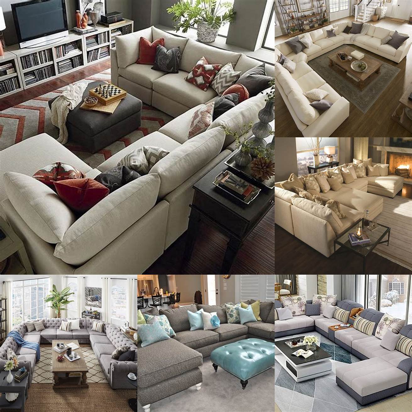 A neutral U shaped sectional sofa complements any living room decor