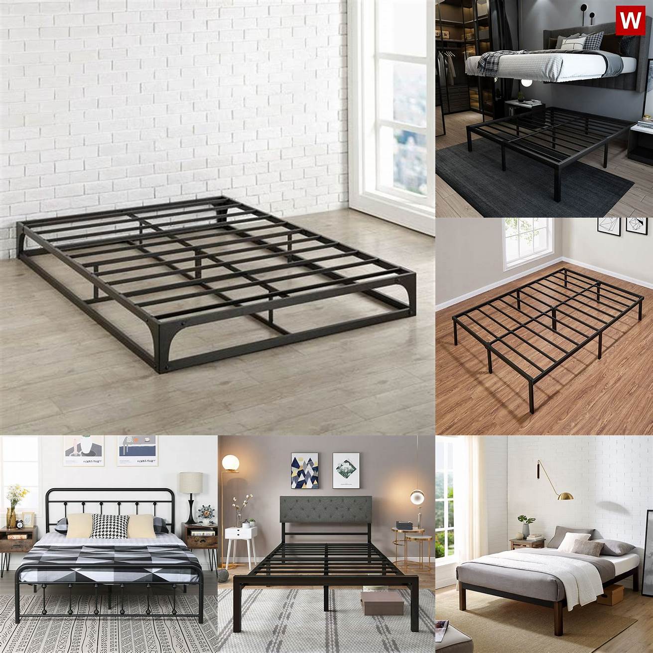 A platform bed frame with metal legs