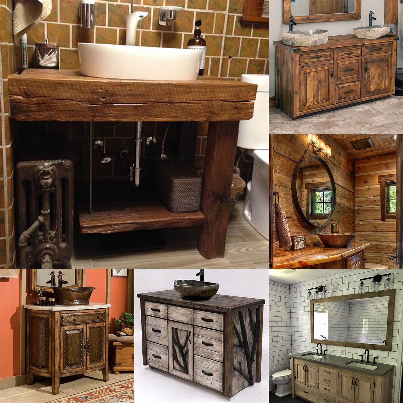 A rustic wood vanity brings warmth and character to your bathroom