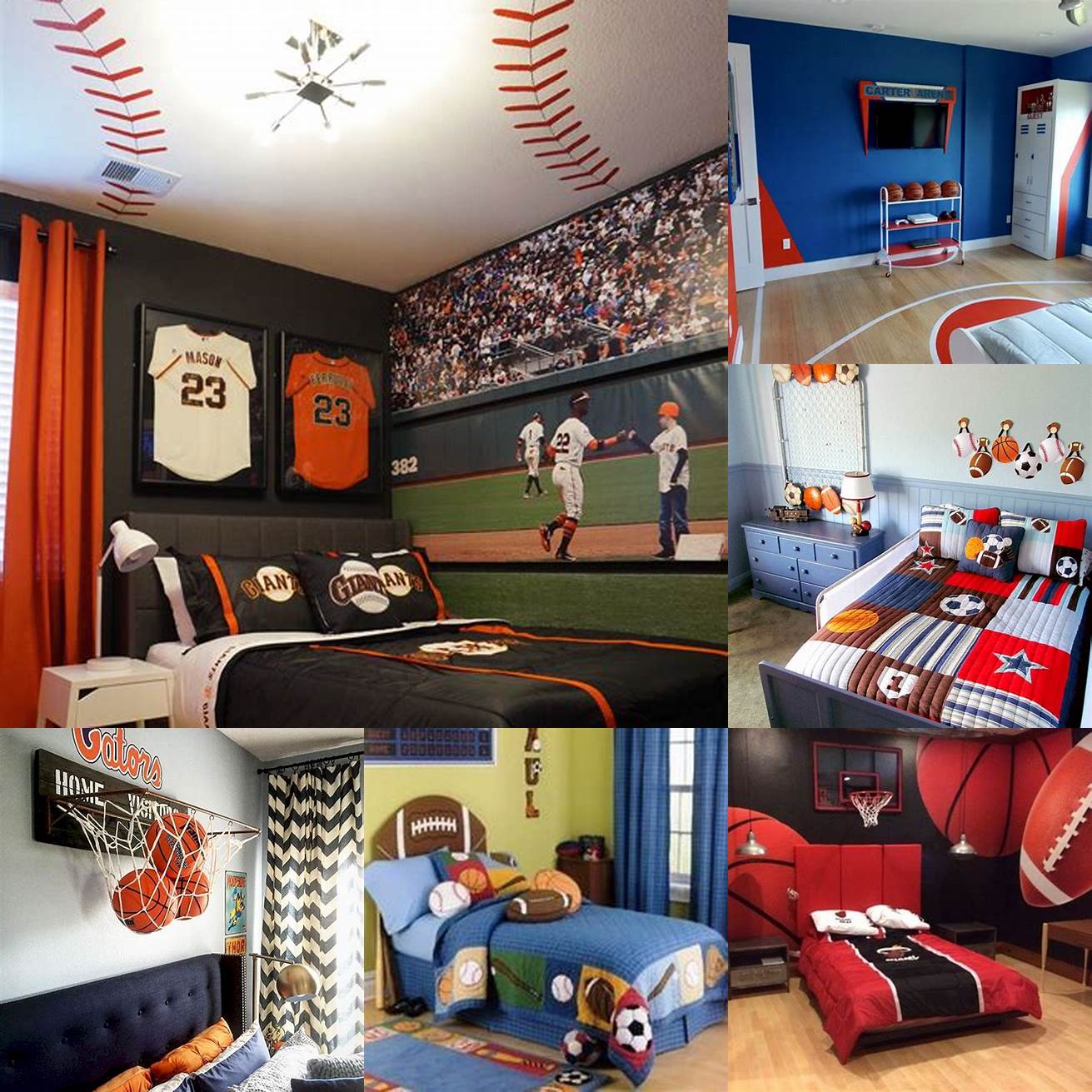 A sports-themed bedroom is perfect for boys who love sports You can use sports equipment as decor such as hanging a basketball hoop on the wall