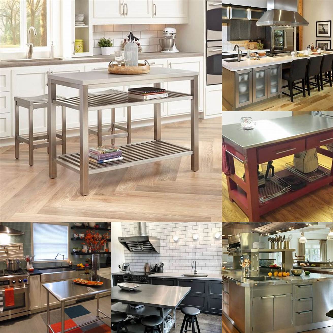 A stainless steel kitchen island with a built-in range