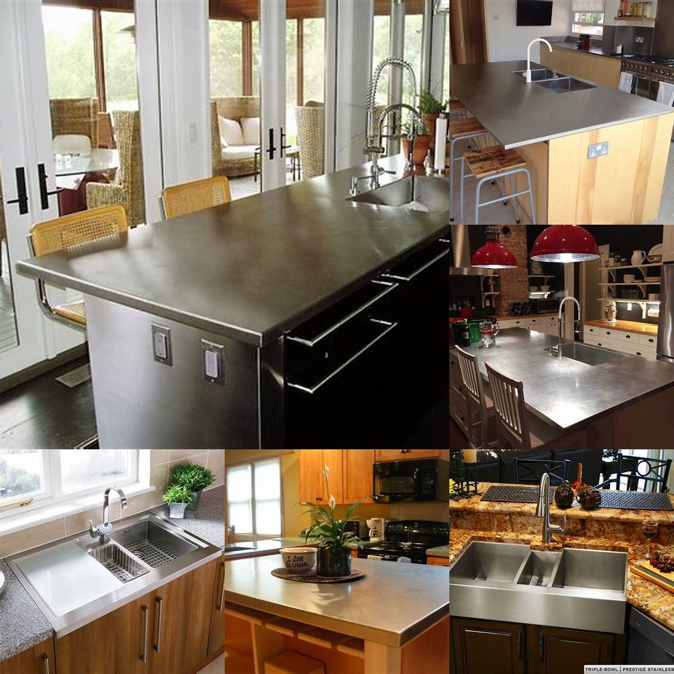A stainless steel kitchen island with a built-in sink