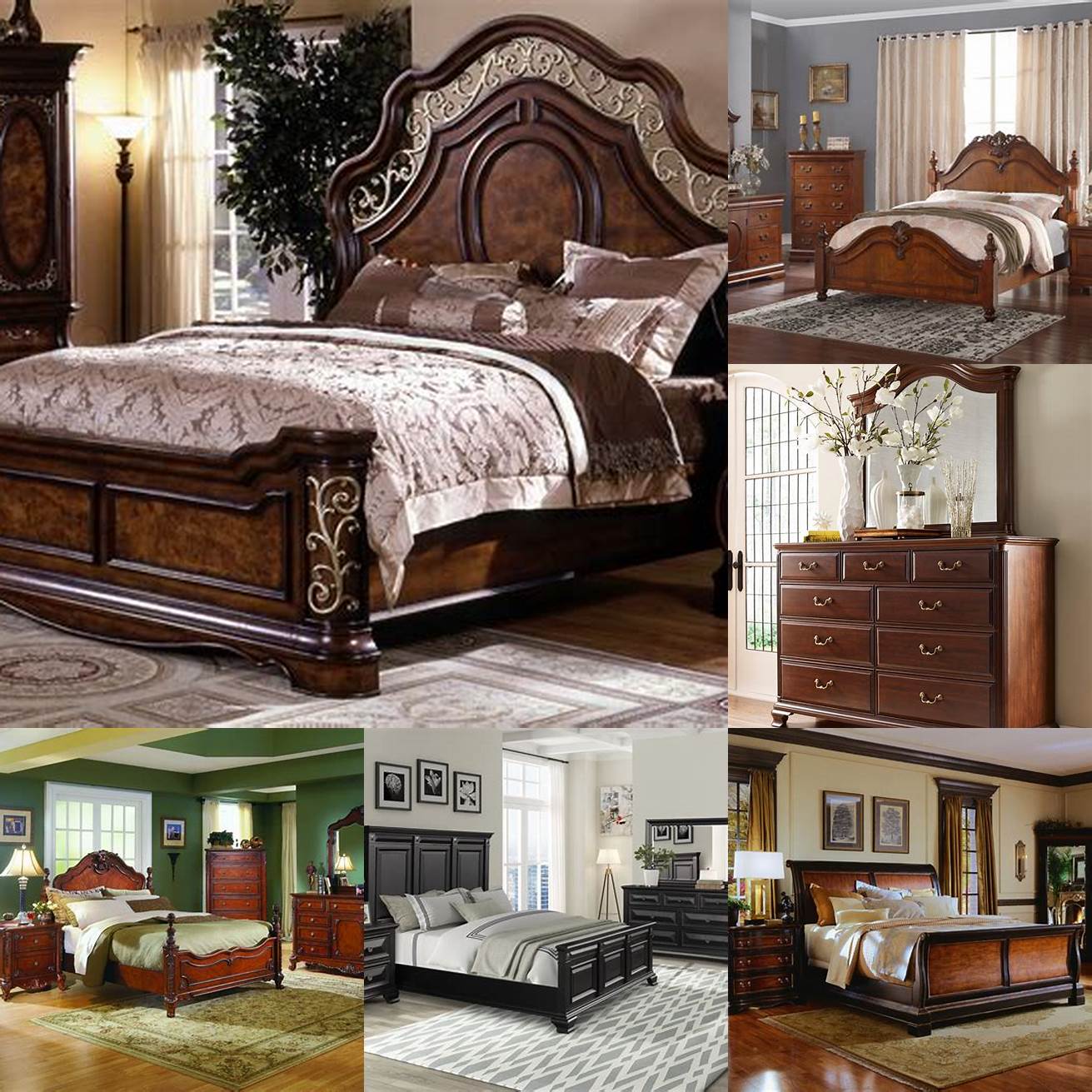 A traditional bedroom dresser set with classic designs made from durable materials such as wood or metal