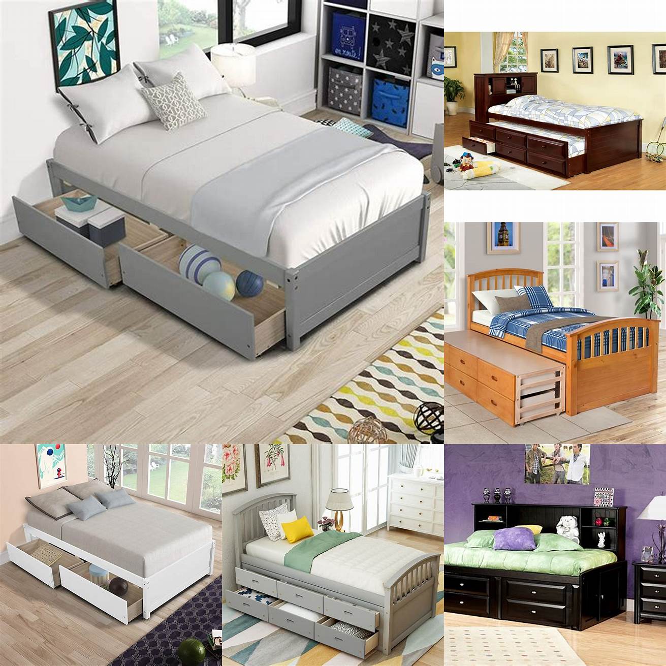 A twin bed with drawers underneath