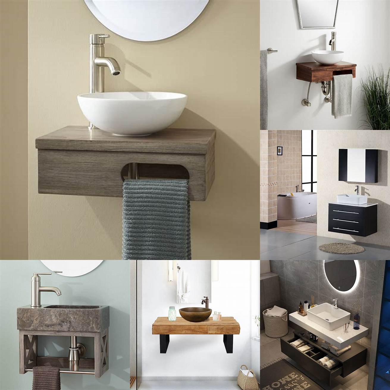 A wall-mounted vanity with a vessel sink