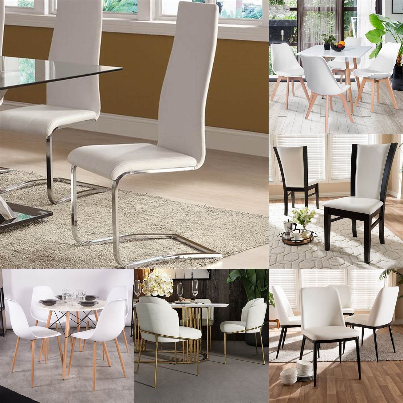 A white dining chair with a modern design