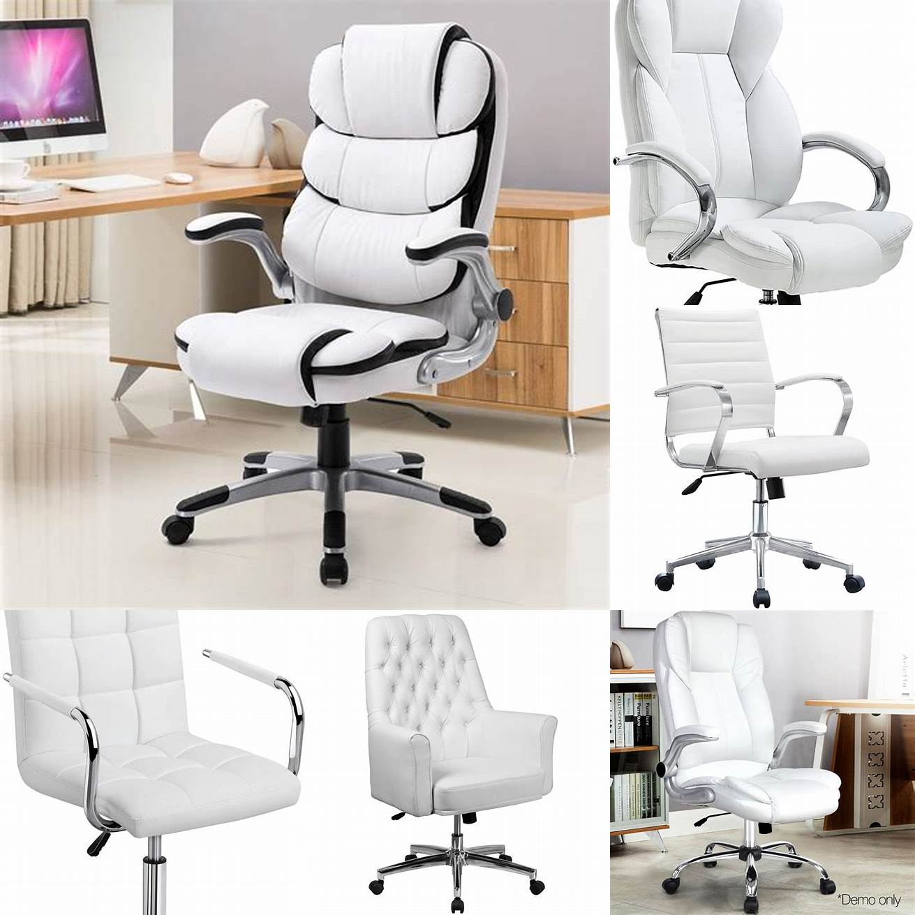 A white leather office chair with adjustable features