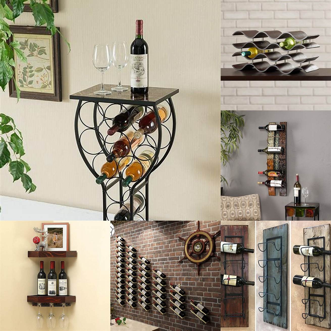 A wine rack with decorative accents