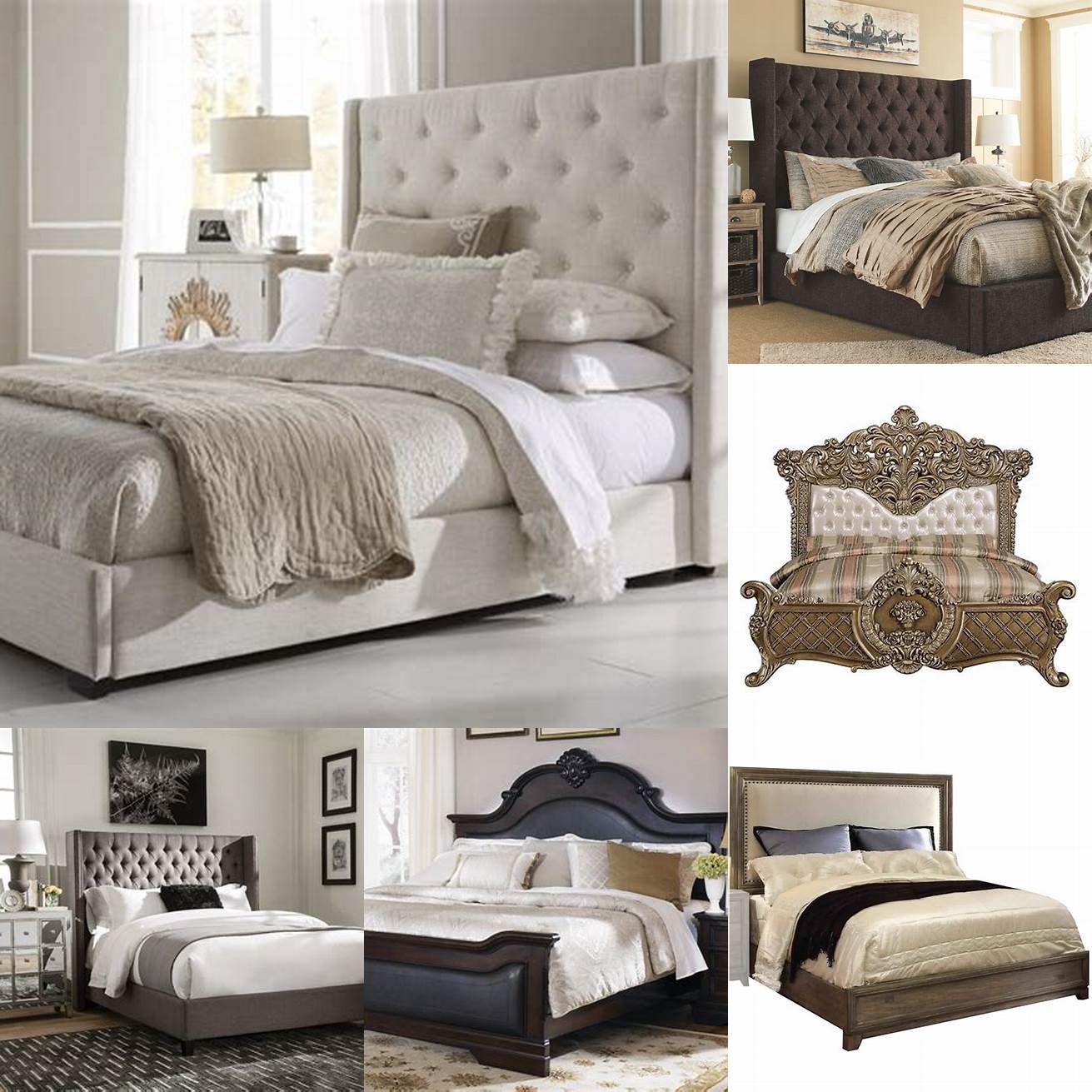 An elegant and sophisticated Upholstered Eastern King Bed with a padded headboard