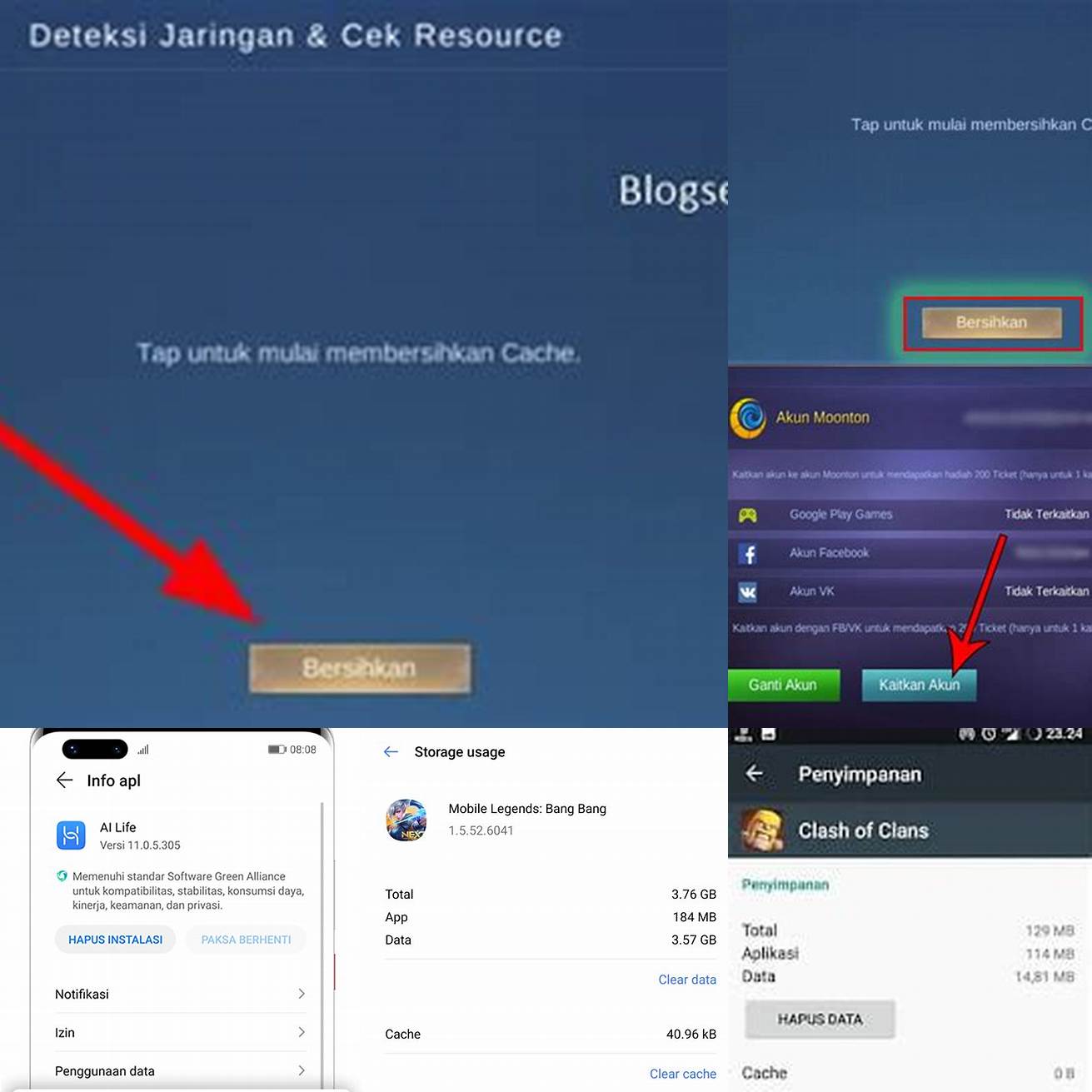 Bersihkan cache dan data aplikasi Mobile Legend secara berkala