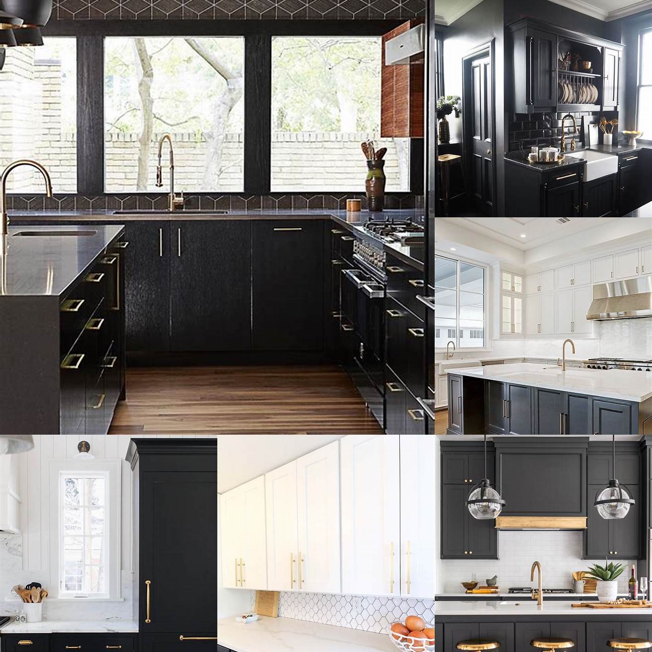 Black kitchen cabinets with gold hardware