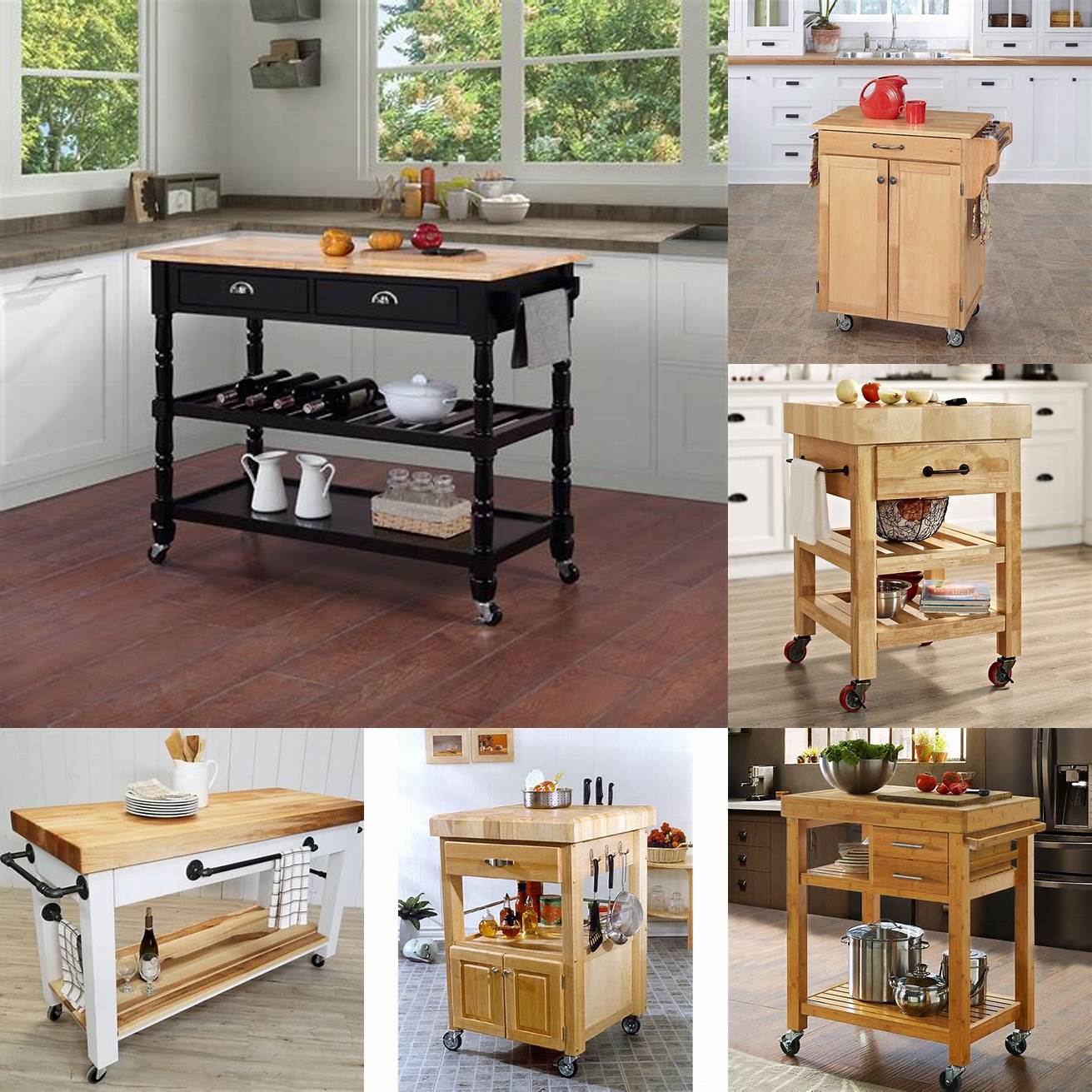 Butcher block kitchen cart with cutting board