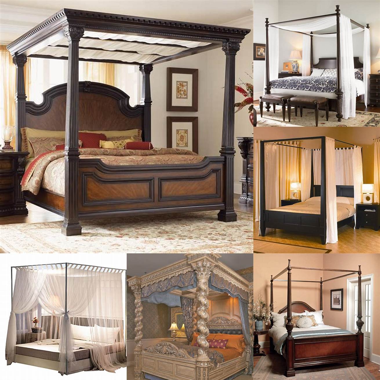 Canopy Eastern King Bed - a bed with a frame that supports a canopy or curtains