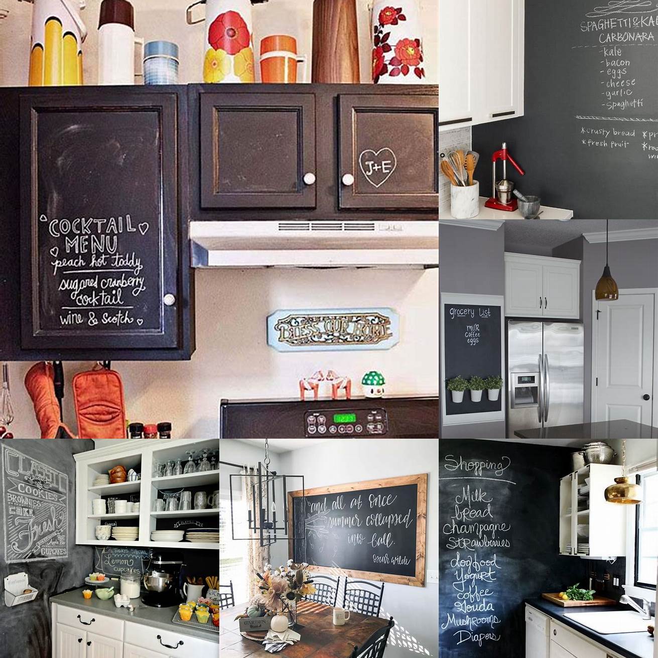 Chalkboard paint can be used to create a DIY version of a kitchen chalkboard on any surface This allows for more customization in terms of size and design