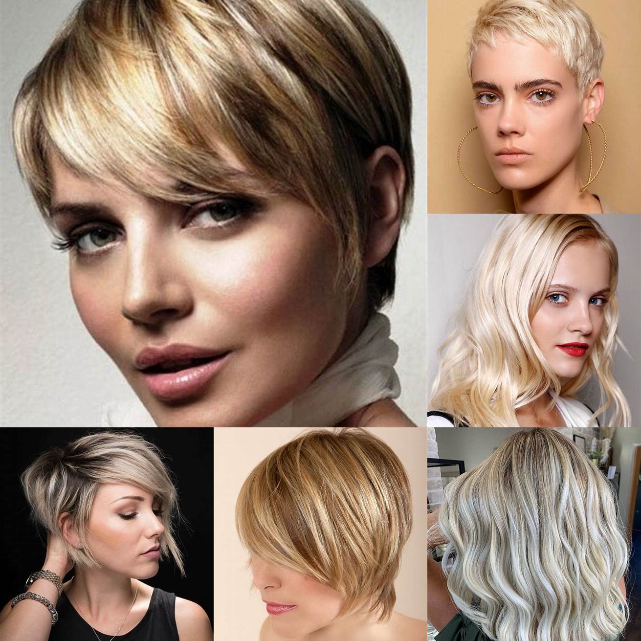 Cheveux courts blonds platine avec mèches de couleur