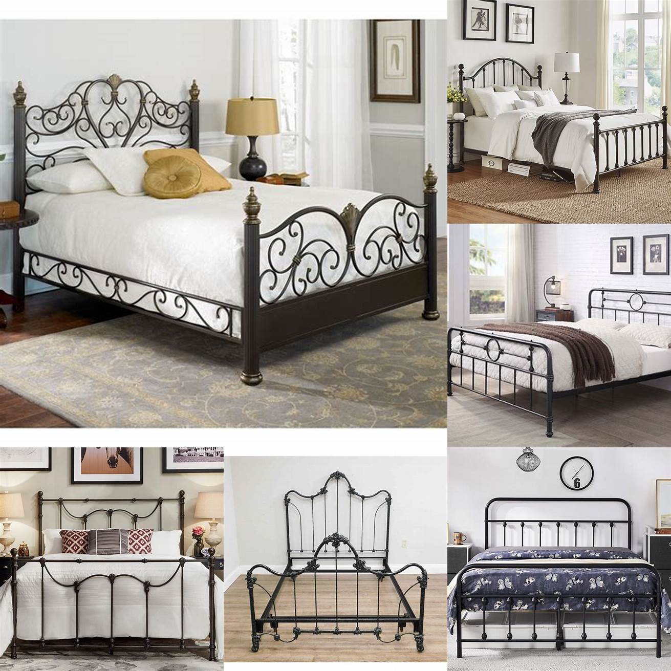 Classic Victorian-style iron bed frame with intricate details