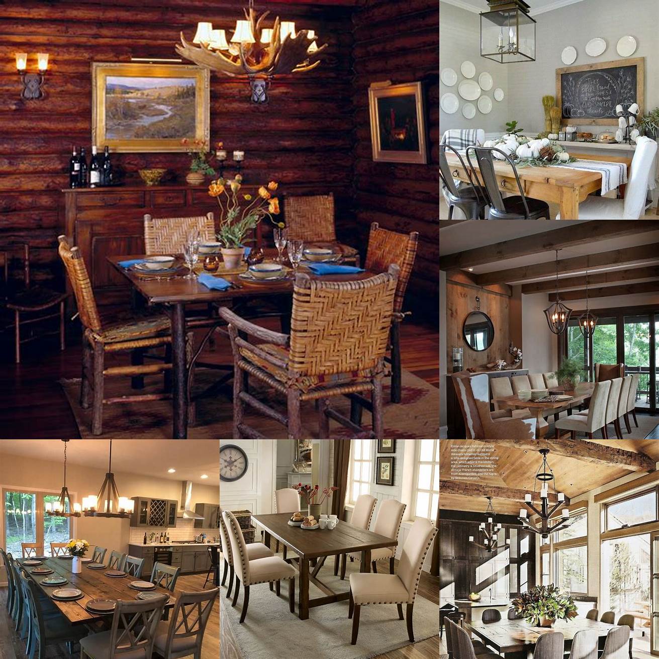 Cozy dining room with rustic table and chairs