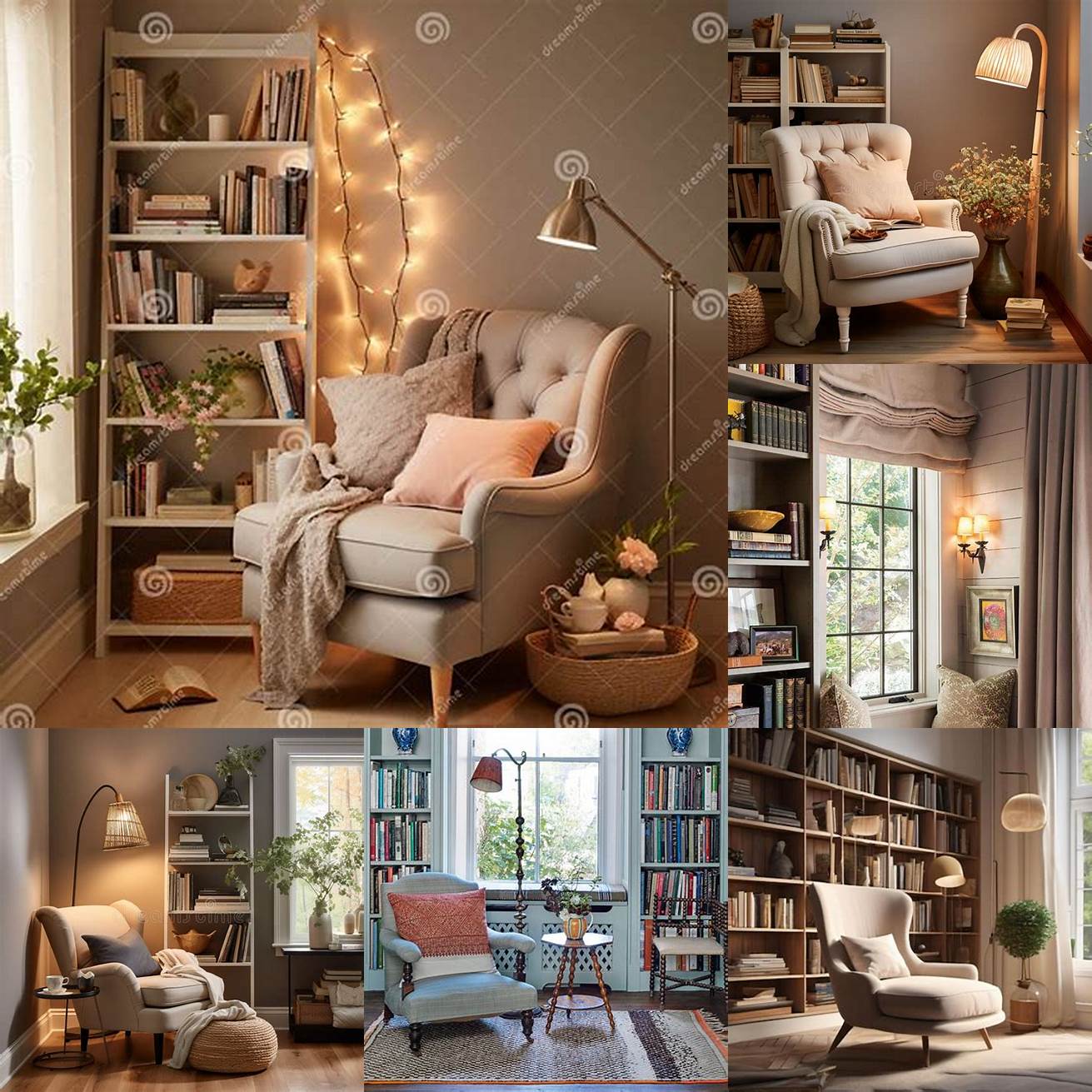 Cozy reading nook with plush armchair and bookshelf