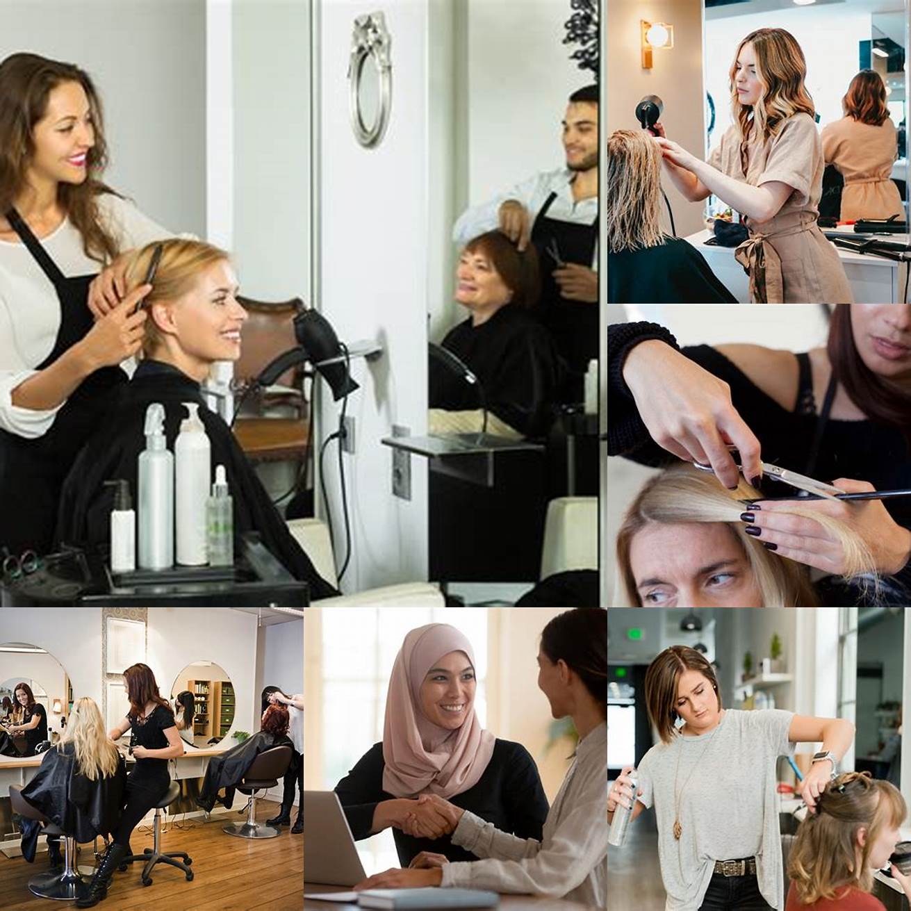 Des coiffeurs professionnels en train de coiffer des femmes voilées avec soin et précision
