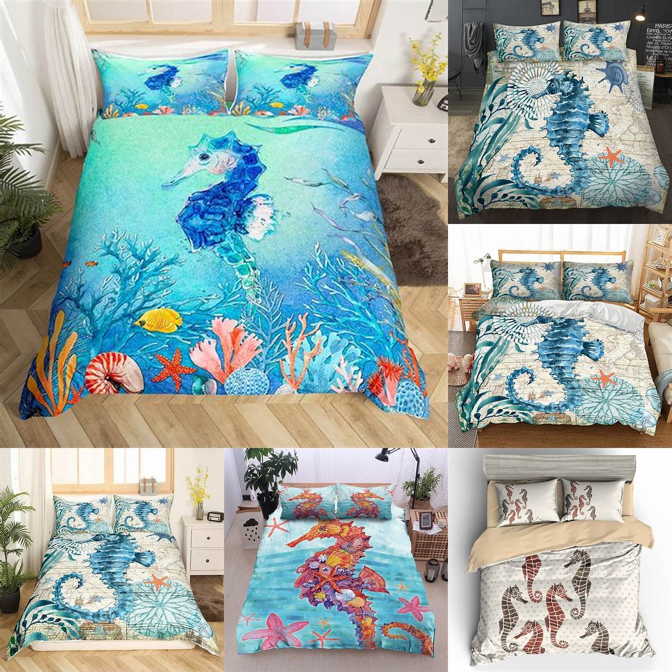 Duvet cover with seahorse print