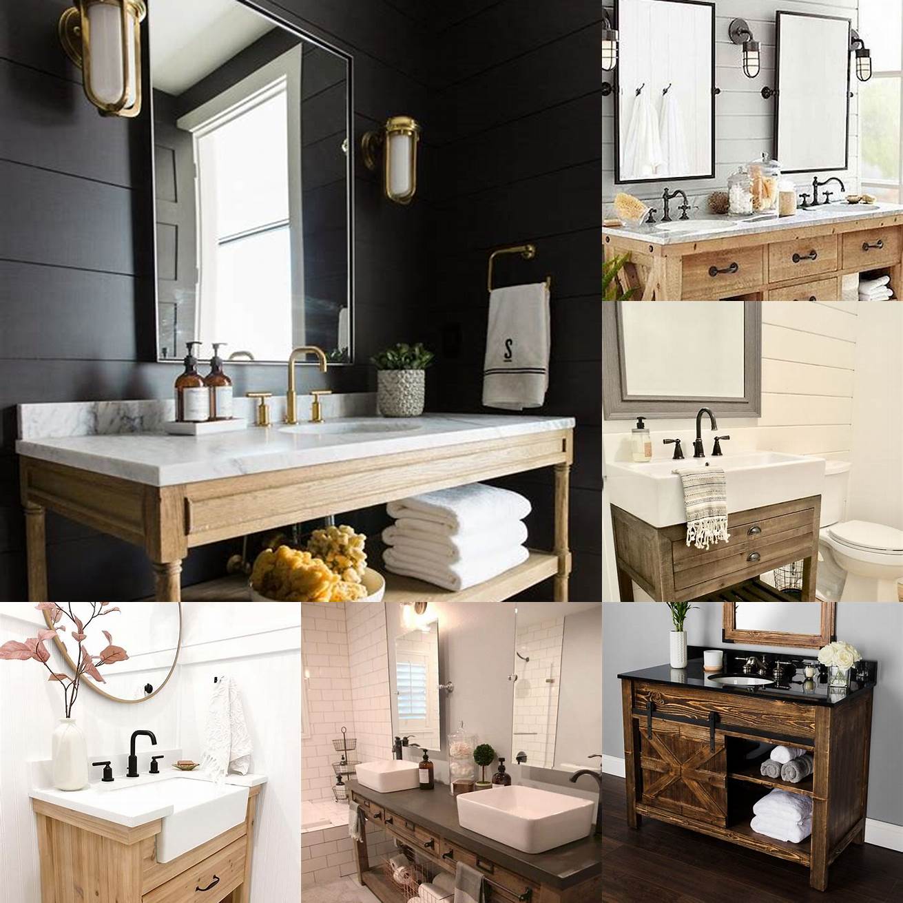 Farmhouse-style vanity with open shelving