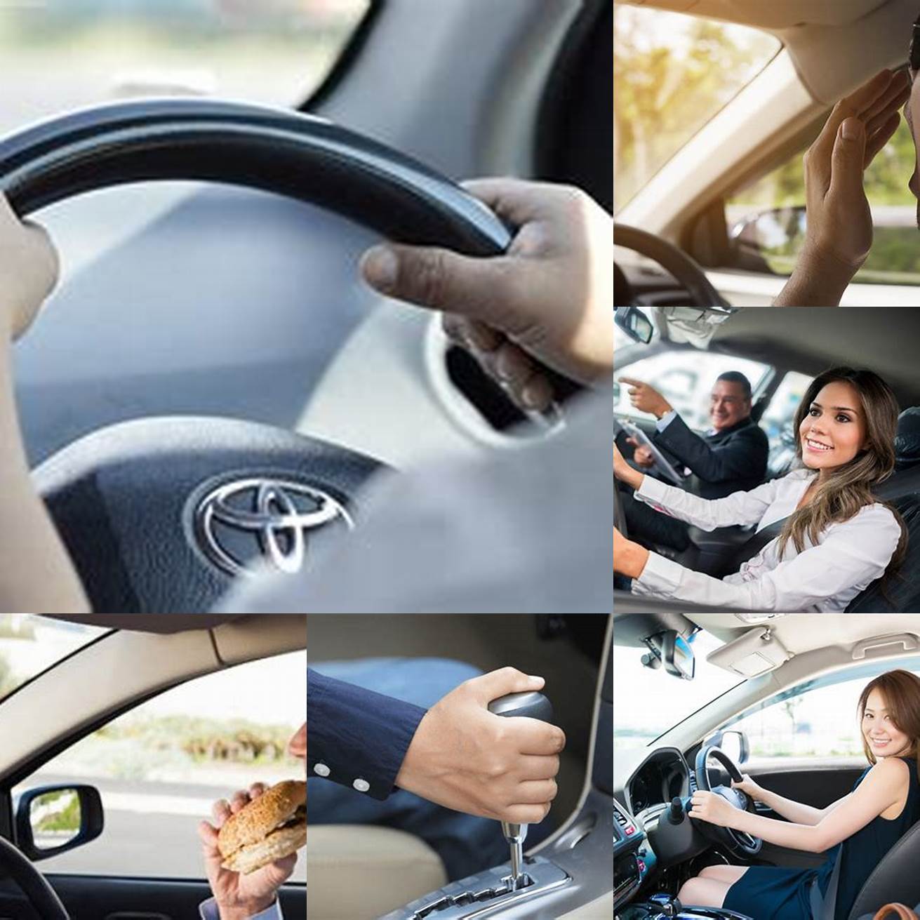 Gambar tangan yang memegang makanan saat mengemudi